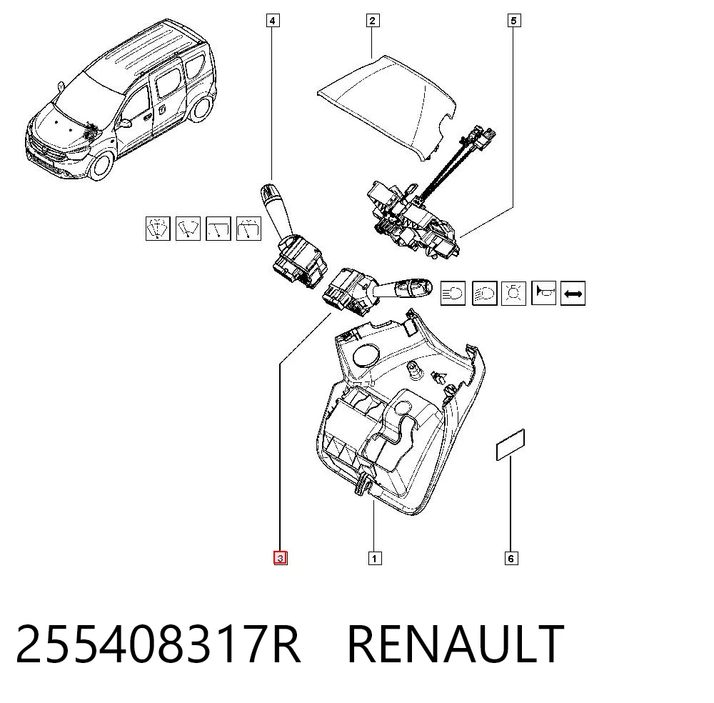 255408317R Renault (RVI) Conmutador izquierdo de la columna de dirección