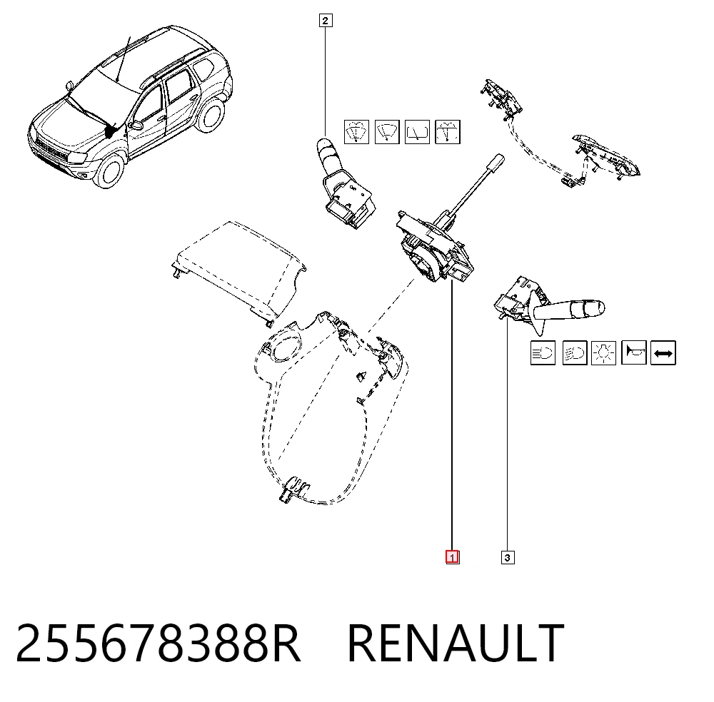 Interruptor central de la columna de dirección 255678388R RENAULT