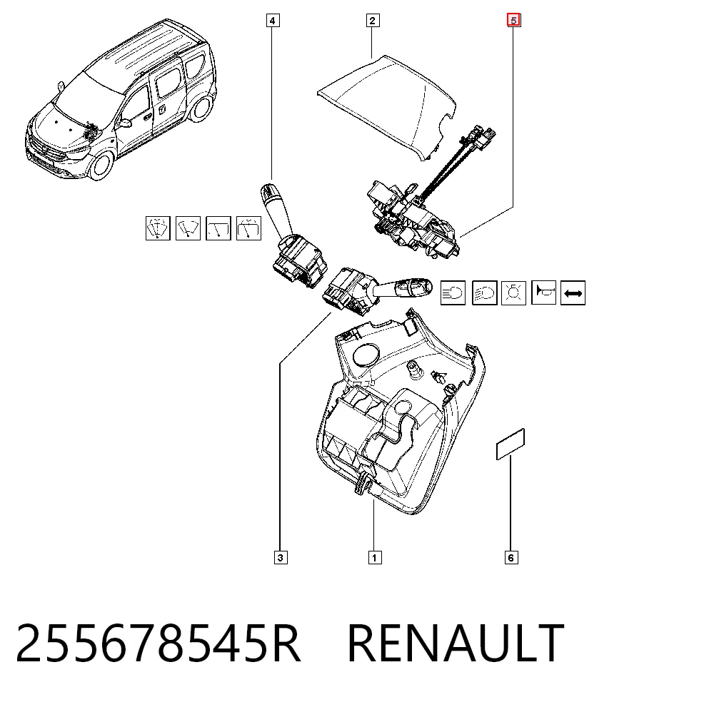 Interruptor central de la columna de dirección 255678545R RENAULT