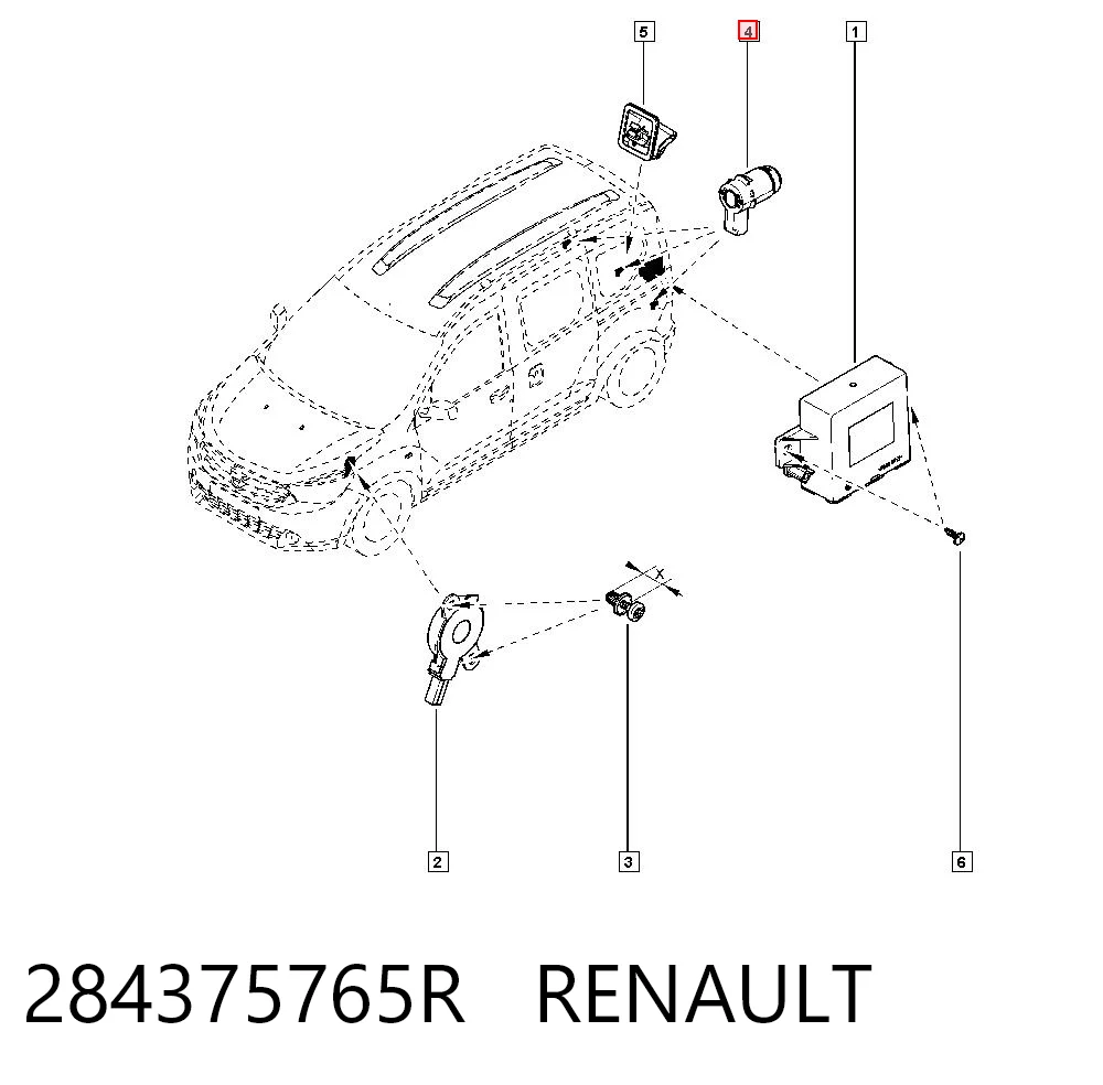 284375765R Renault (RVI) Sensor de estacionamiento trasero 