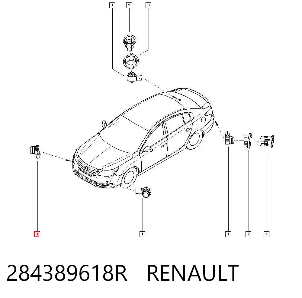 284389618R Renault (RVI) Sensor lateral delantero/trasero de aparcamiento