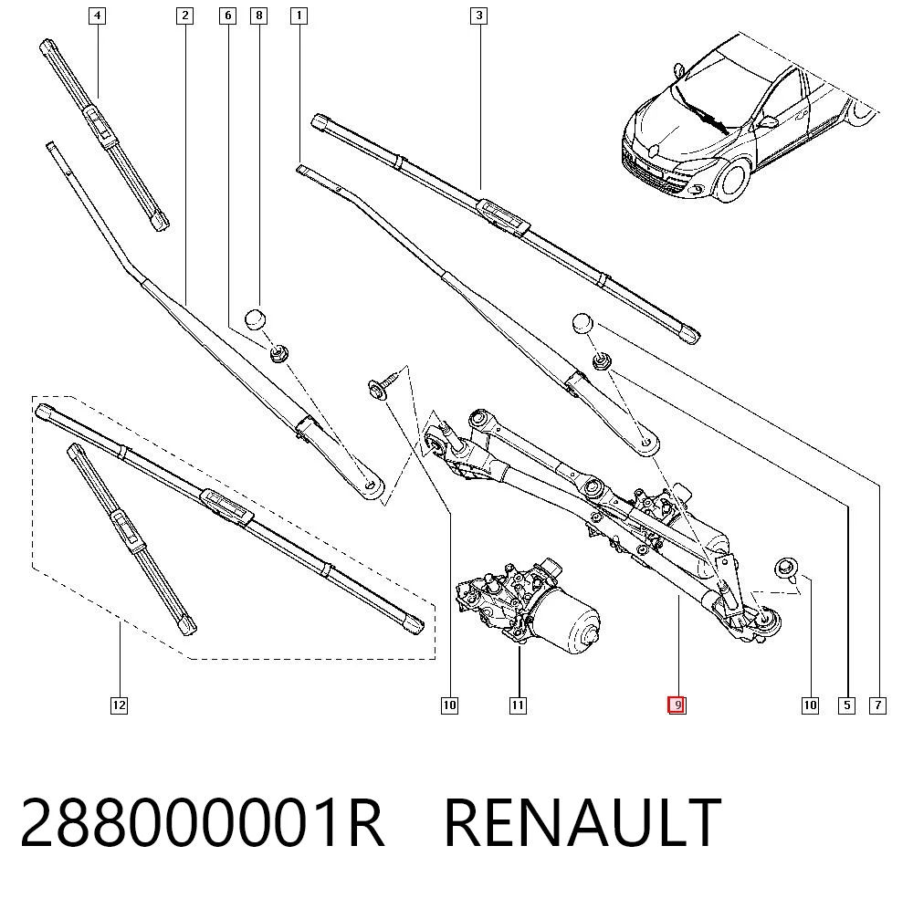 Trapezio del limpiaparabrisas Renault Megane III familiar comprar en España