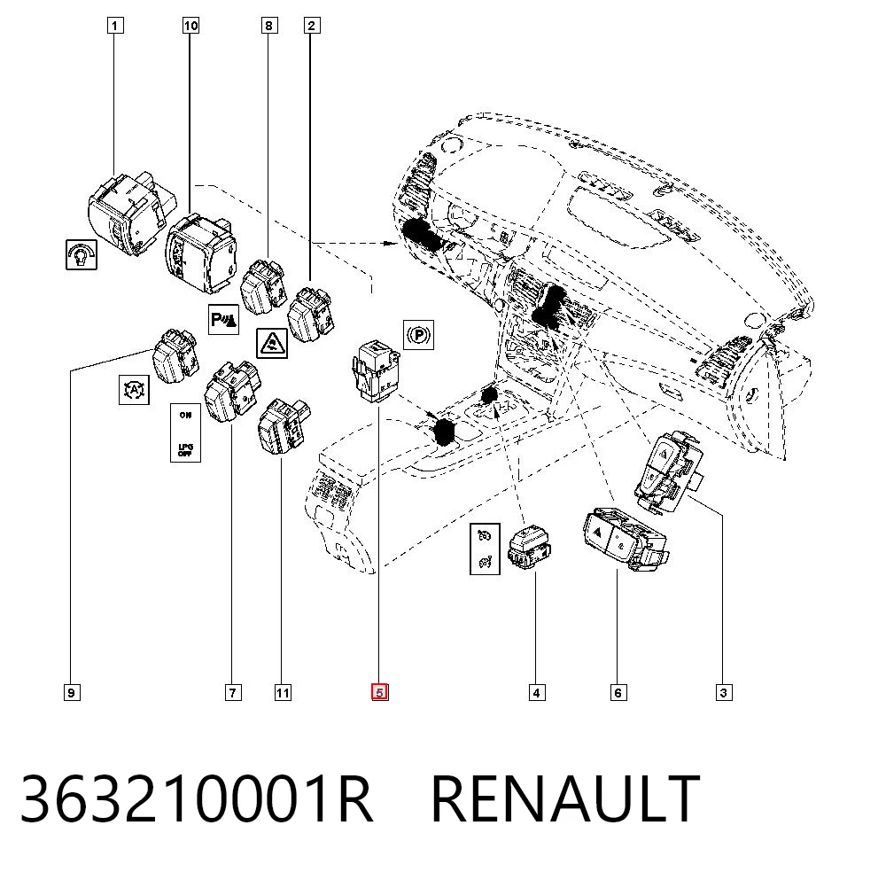 363210001R Renault (RVI) Interruptor de control de posición del freno de mano