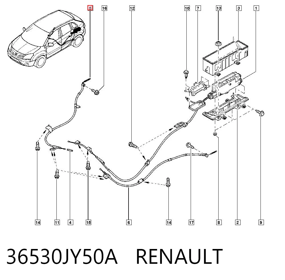 36530JY50A Renault (RVI) Cable de freno de mano trasero derecho/izquierdo