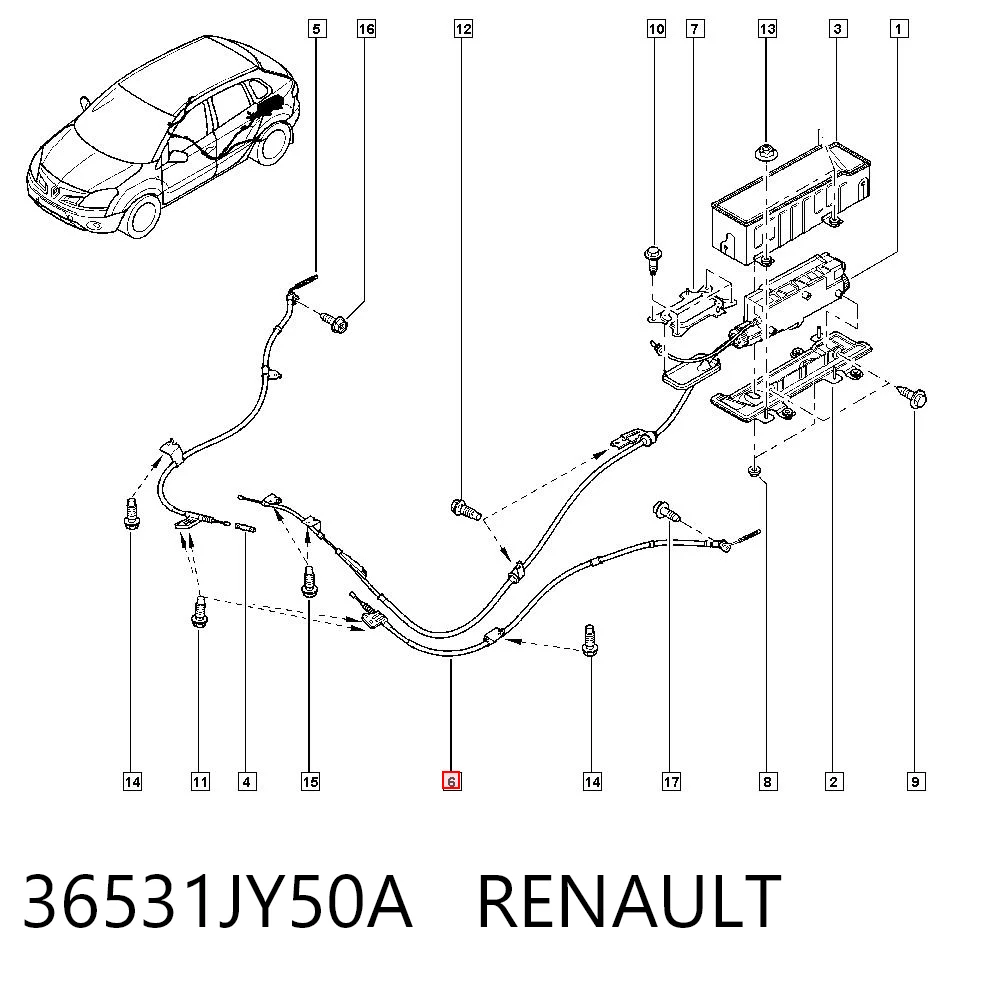 36531JY50A Renault (RVI) Cable de freno de mano trasero izquierdo
