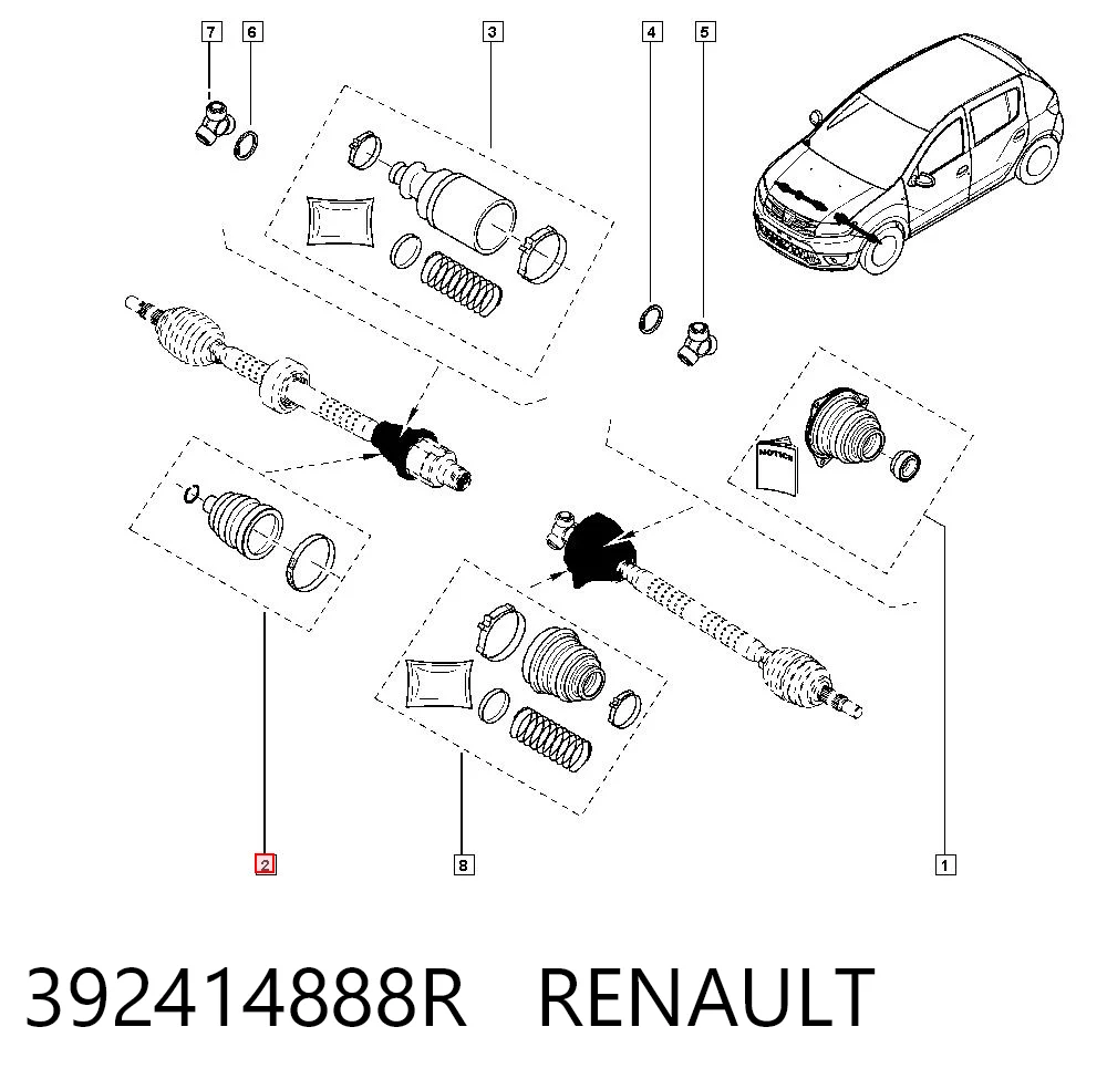 Fuelle interior del palier delantero 392414888R RENAULT