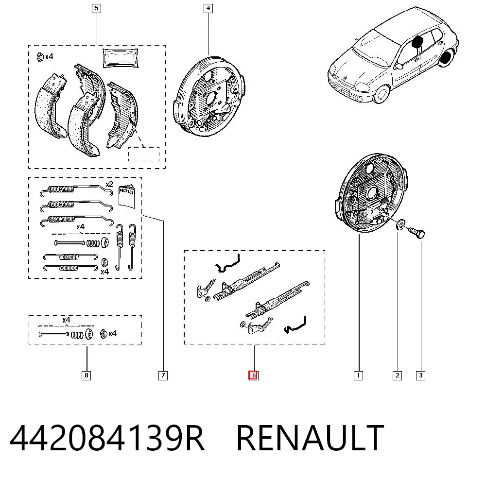 Kit reparación del freno de mano para Renault Clio LB0, LB1, LB2