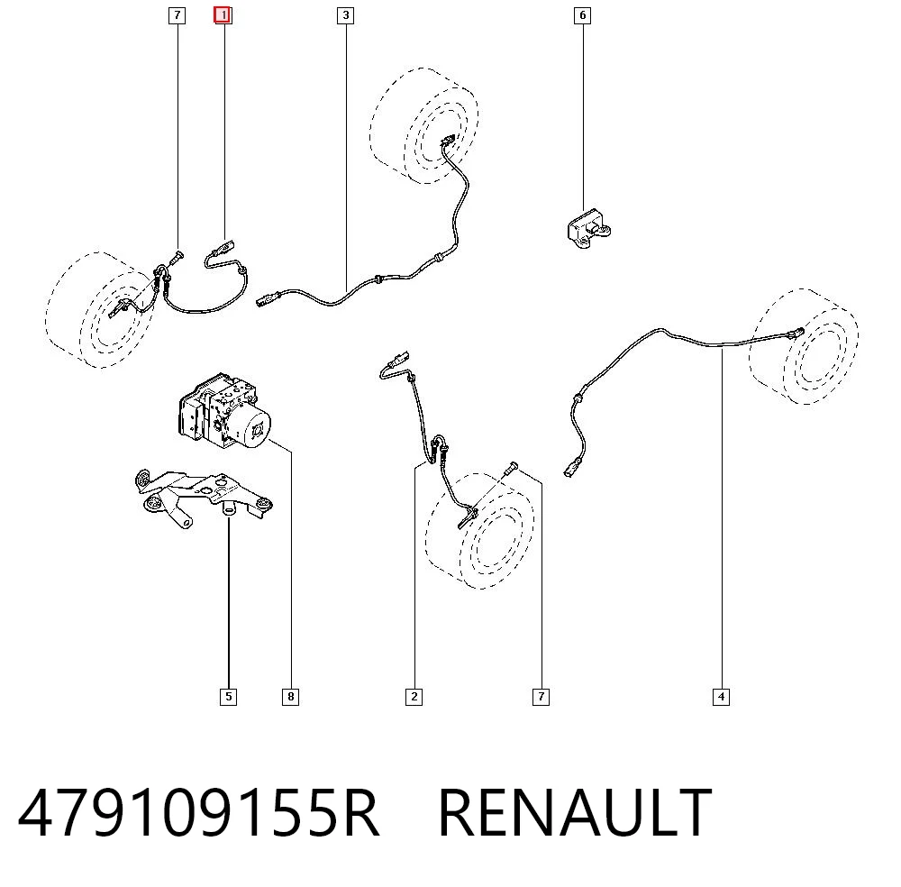 479109155R Renault (RVI) Sensor de rueda abs