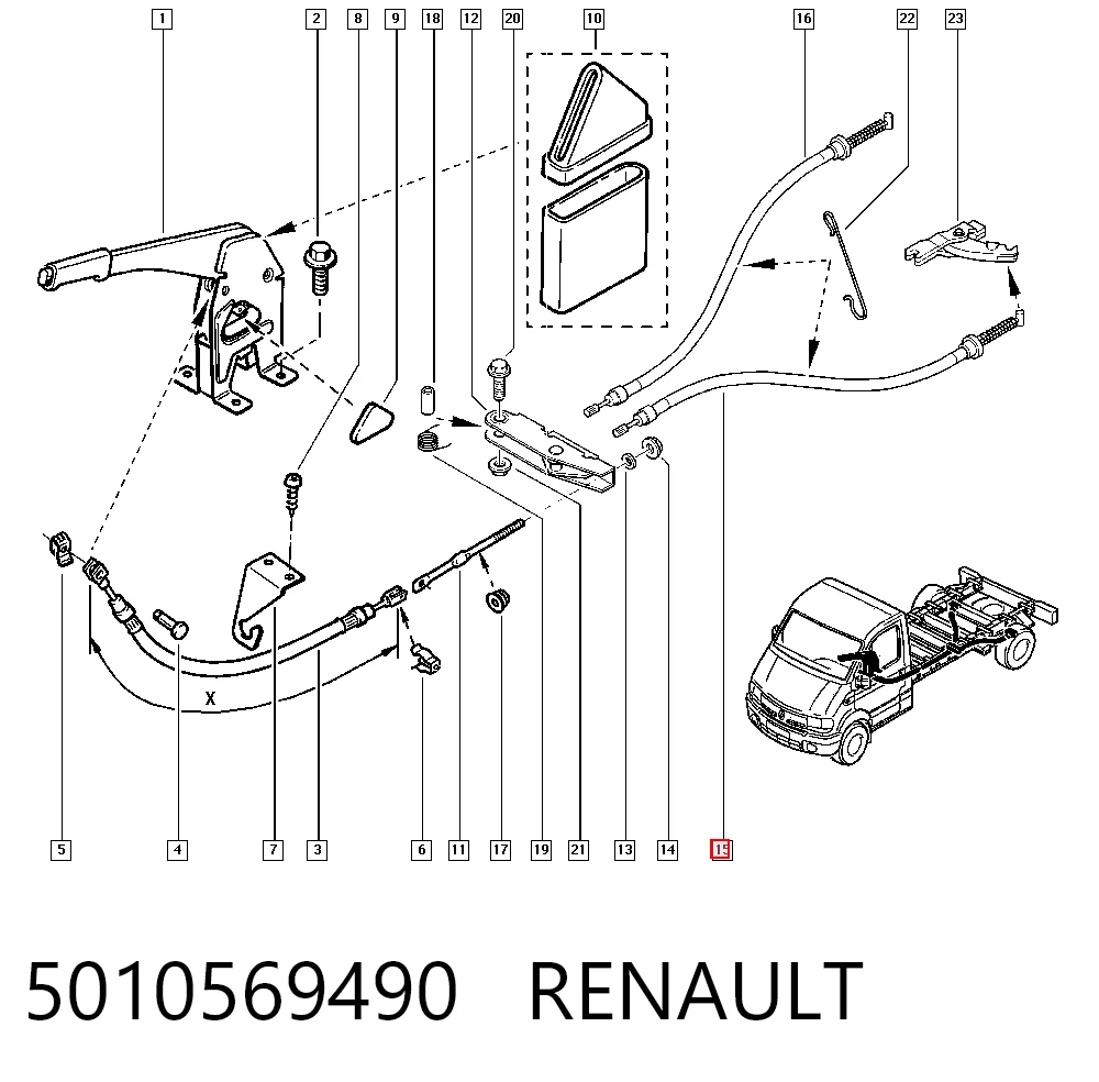 Cable de freno de mano trasero izquierdo 5010569490 RENAULT