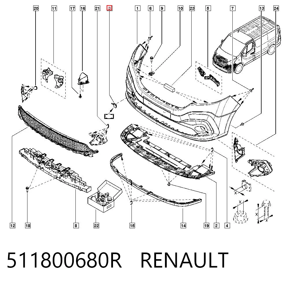 Cobertura de parachoques, enganche de remolque, delantera  Renault Trafic III (2014-2026)