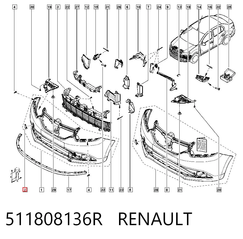 Tapa del enganche de remolcado delantera para Dacia Logan L8_