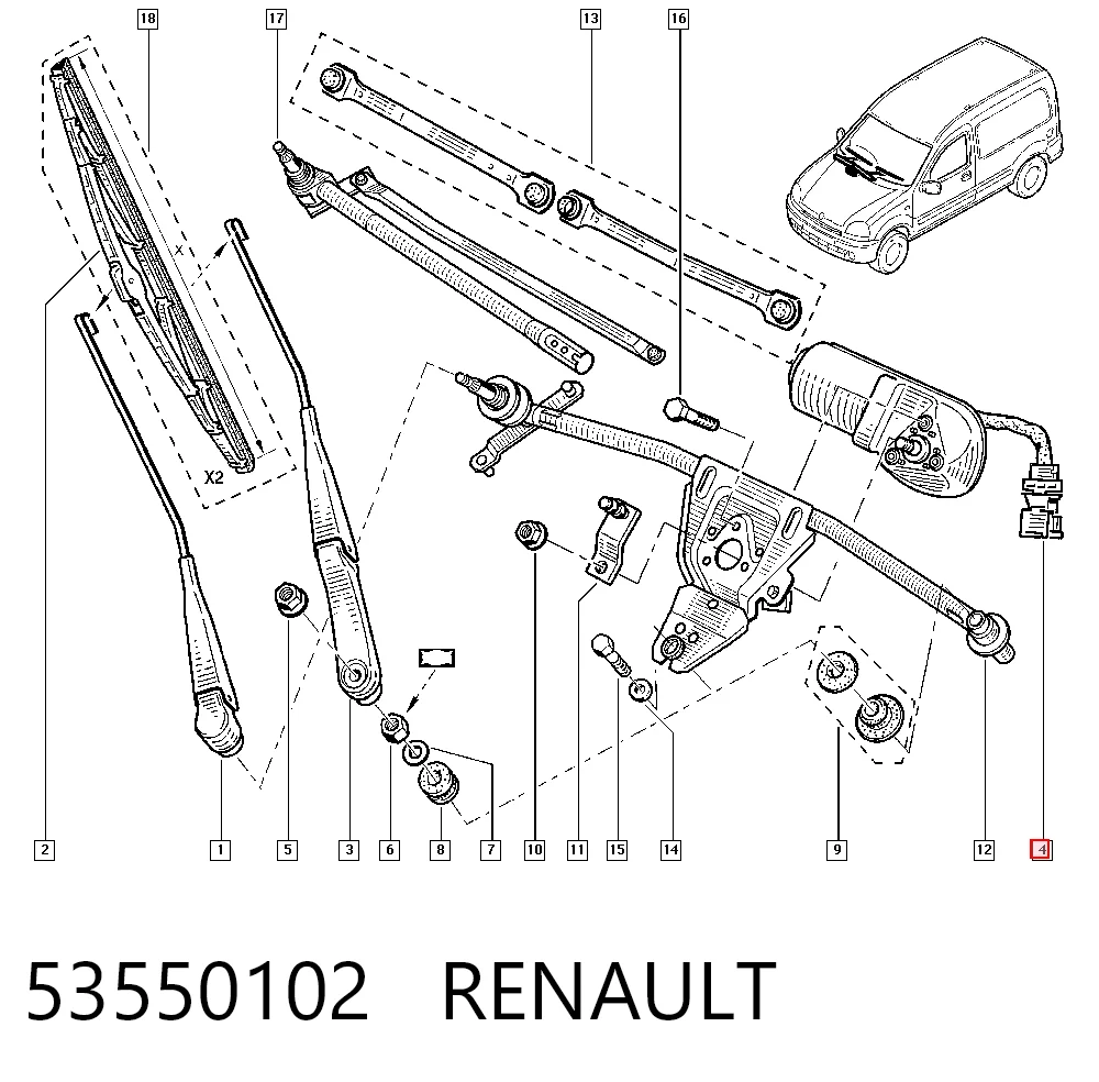 Motor del limpiaparabrisas Renault Kangoo (1998-2008)