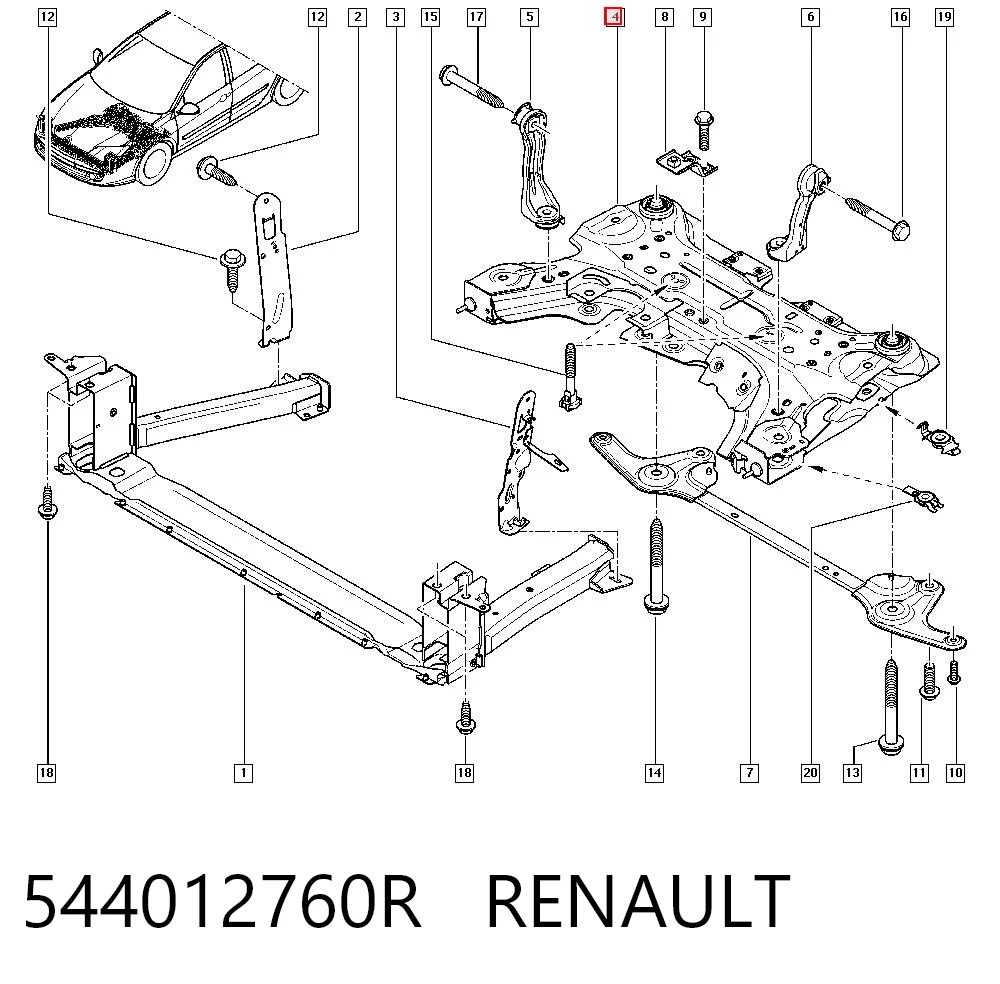 Subchasis delantero para Renault Laguna III BT0, BT1