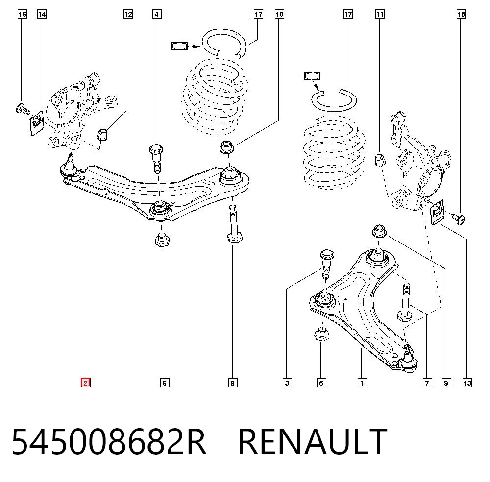 545008682R Renault (RVI) Brazo inferior derecho de la suspensión delantera