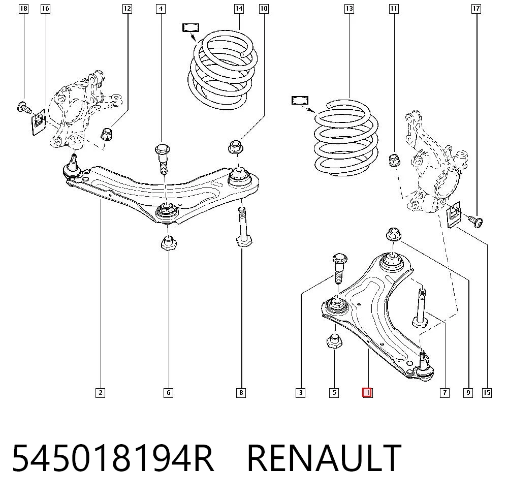 545018194R Renault (RVI) Brazo inferior izquierdo de la suspensión delantera
