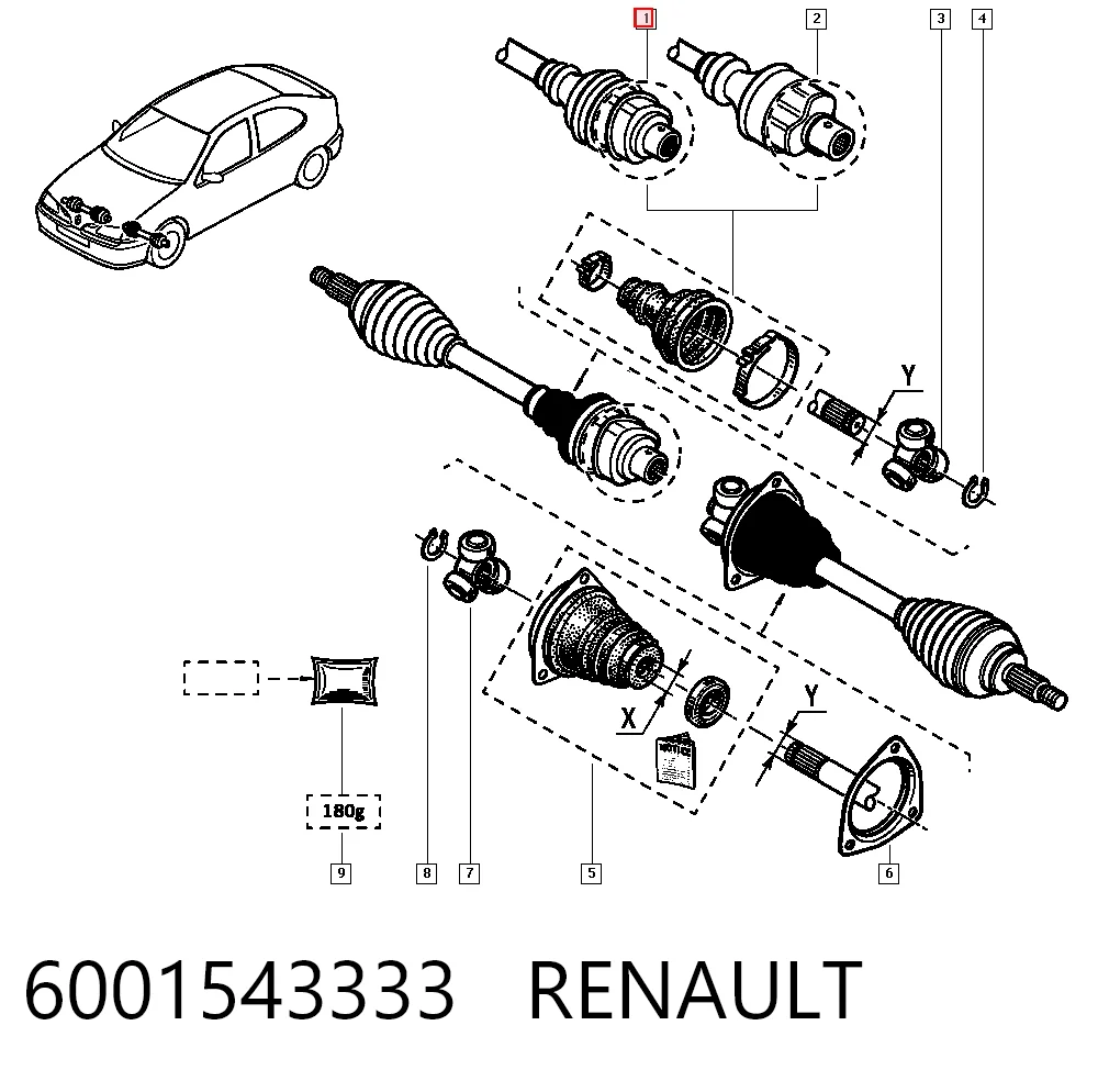 Fuelle de semieje delantero interior para Renault Megane KA0, KA1