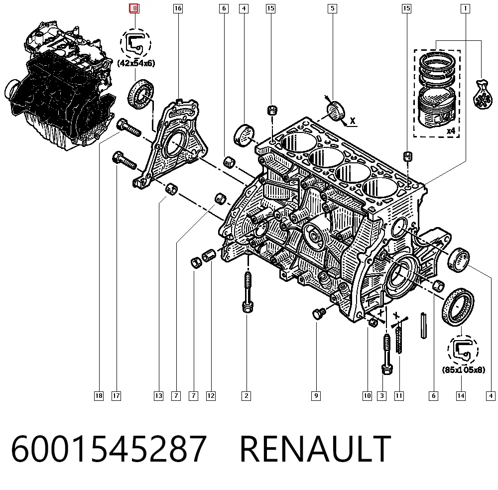 Anillo retén cigüeñal frontal para Renault DUSTER I (HS)