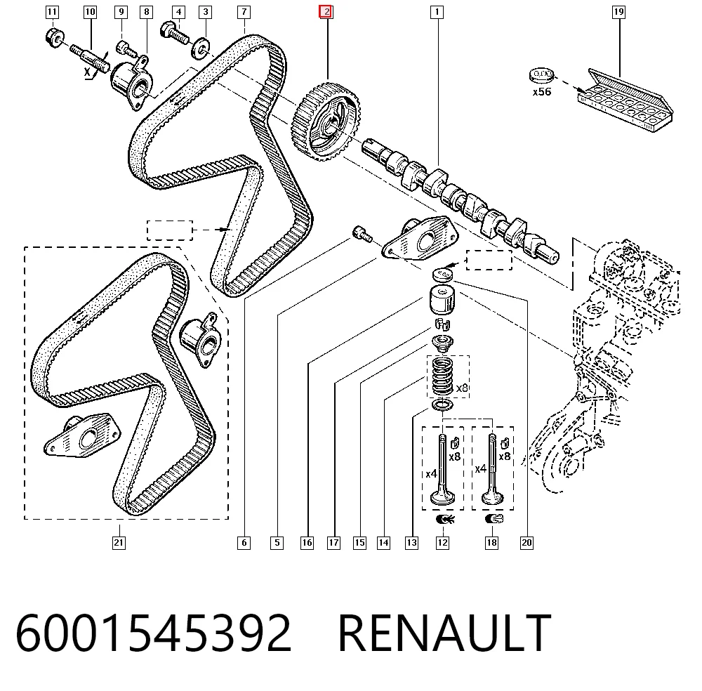  Piñón del árbol de levas Renault Clio 1