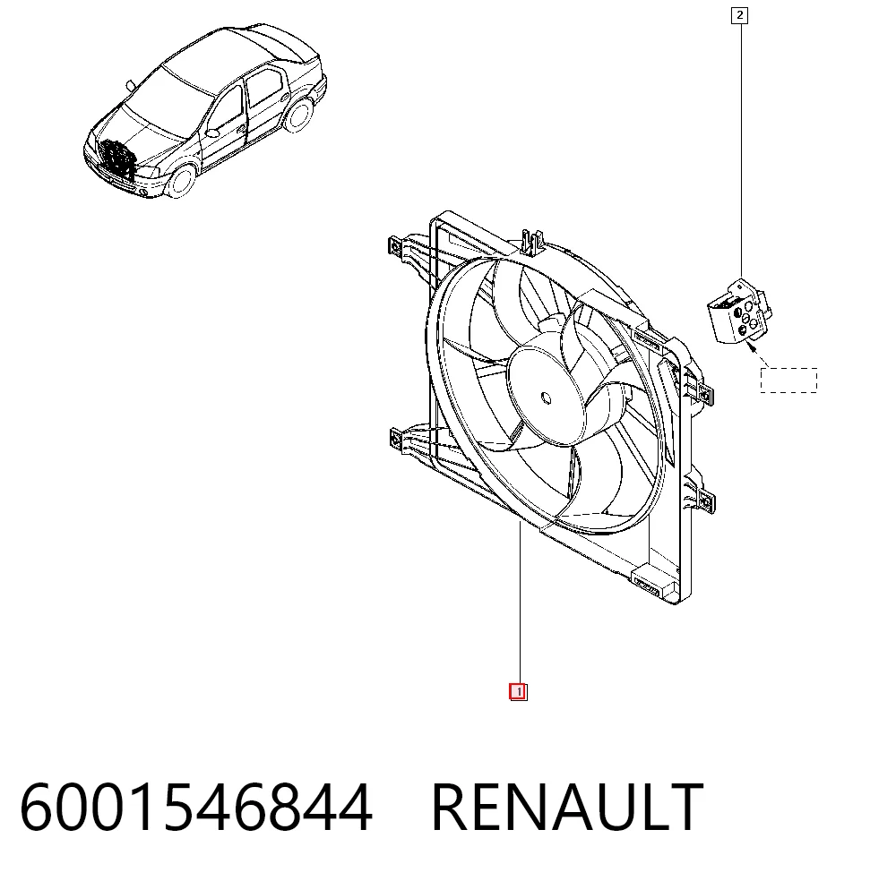 Ventilador (rodete +motor) refrigeración del motor con electromotor completo  Dacia Logan I (KS)