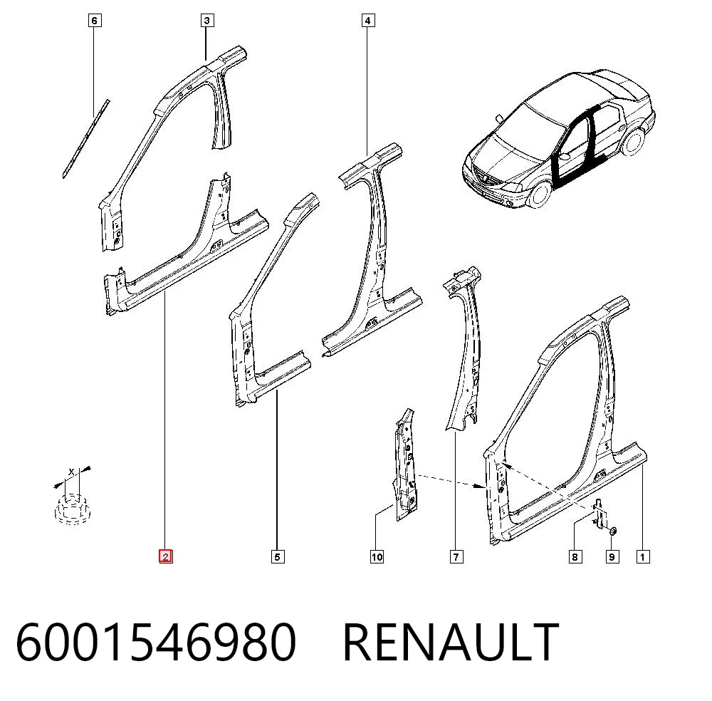 Umbral exterior izquierdo para Dacia Logan LS