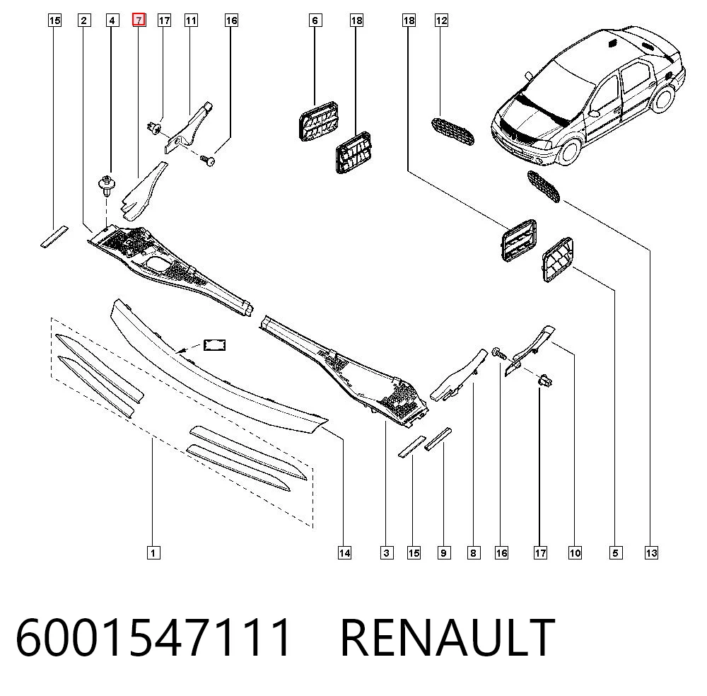 6001547111 Lada Moldura exterior del pilar delantero derecho
