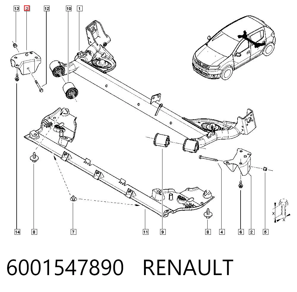 Soporte de viga trasera 6001547890 RENAULT