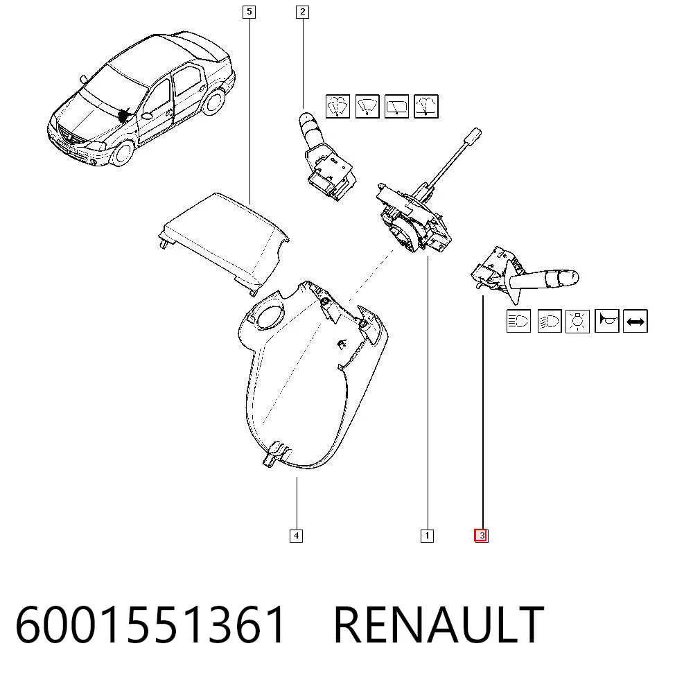 6001551361 Renault (RVI) Conmutador izquierdo de la columna de dirección