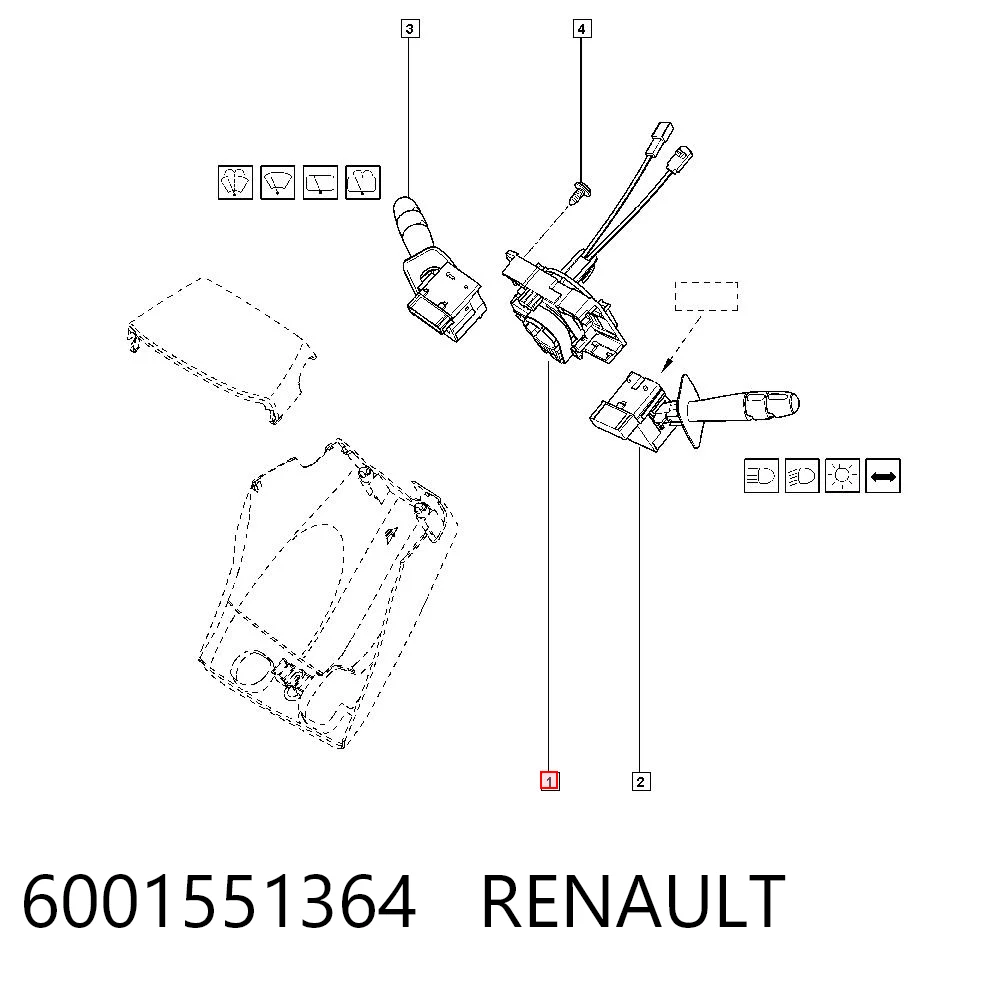 Interruptor central de la columna de dirección 6001551364 RENAULT