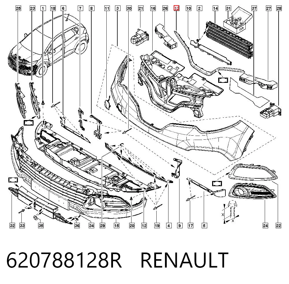 Moldura inferior de la parrilla del radiador 620788128R RENAULT