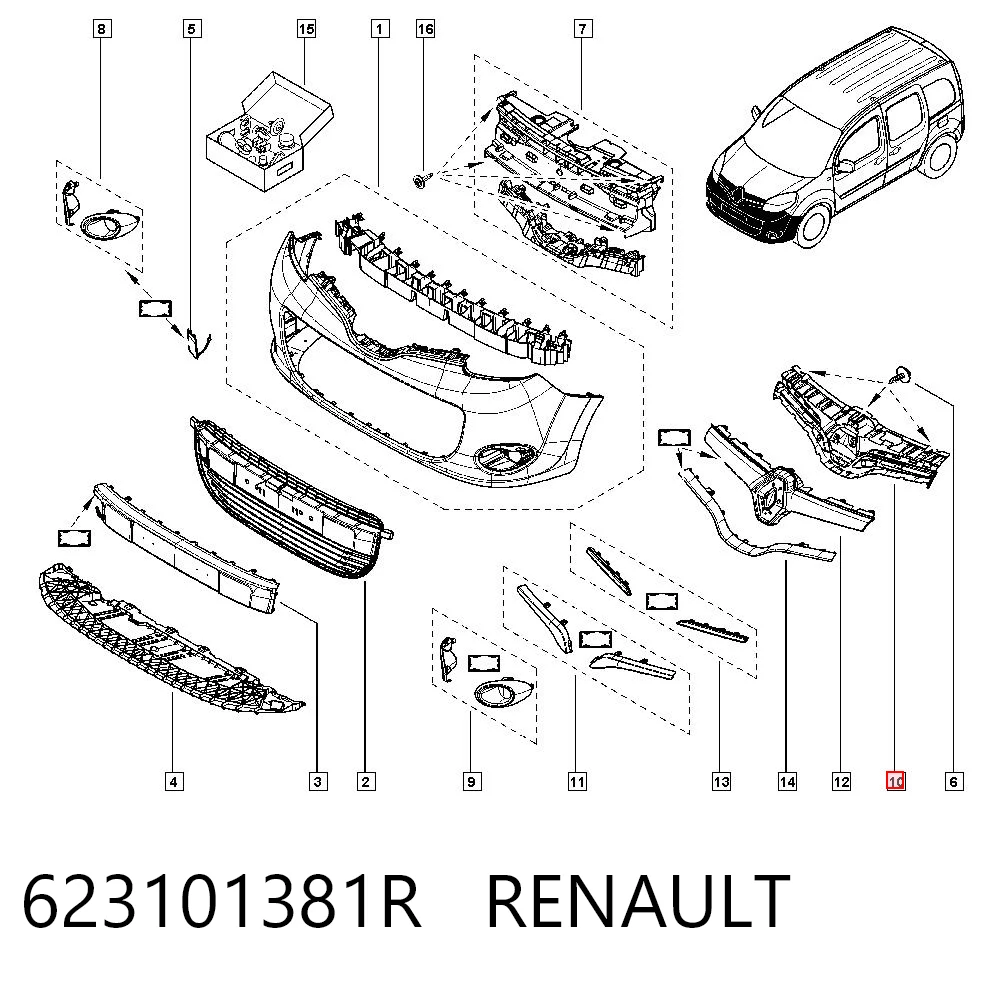 Rejilla para Renault Kangoo II (KW0, KW1)