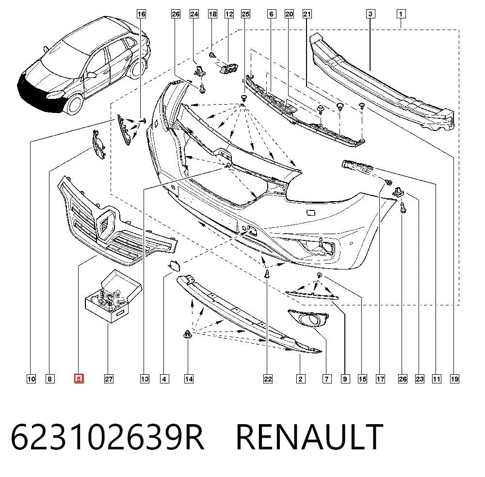 Parrilla del radiador 623102639R RENAULT