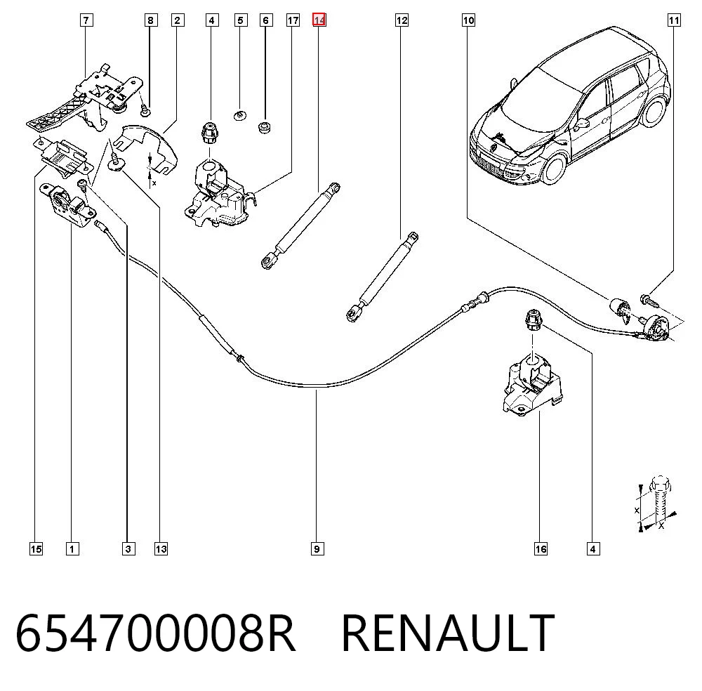 654700008R Renault (RVI) Muelle de capó 