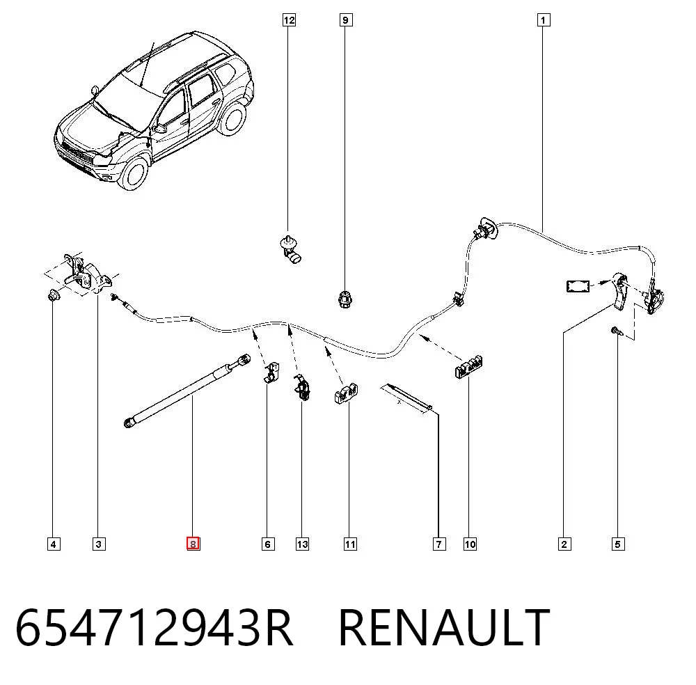 654712943R Renault (RVI) Muelle de capó 