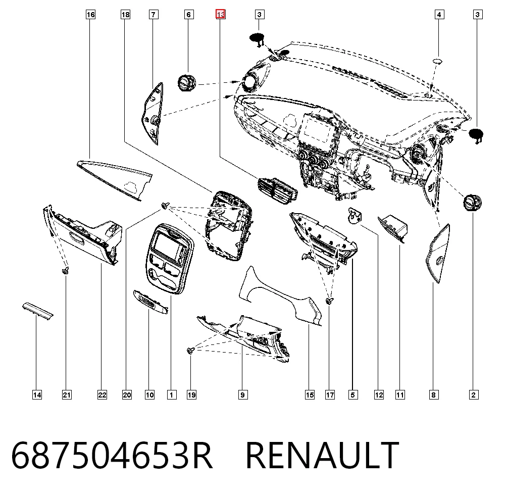 Rejilla de ventilación de salpicadero 687504653R RENAULT