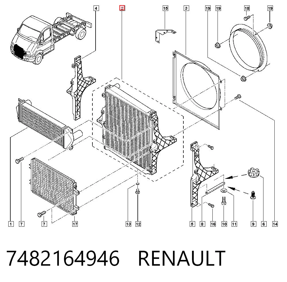 Radiador de refrigeración del motor 7482164946 RENAULT