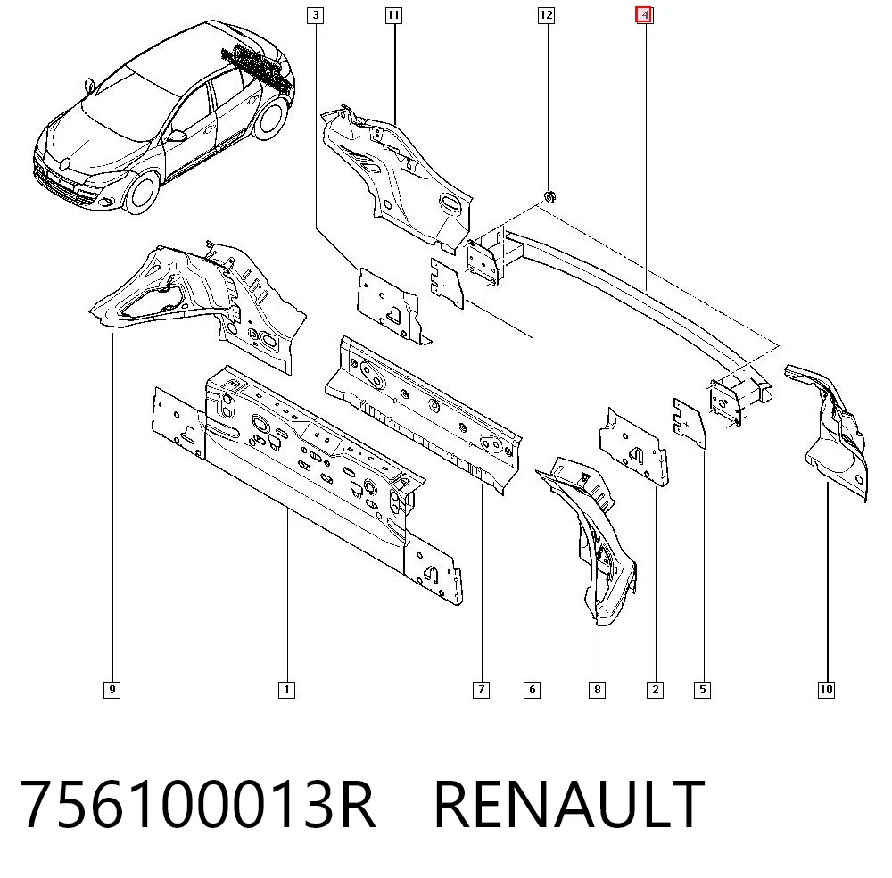 Refuerzo parachoques trasero para Renault Megane BZ0, BZ1, B3