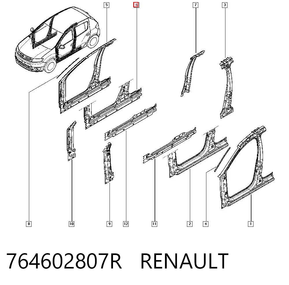 Umbral de puerta, derecha para Dacia Logan L8_