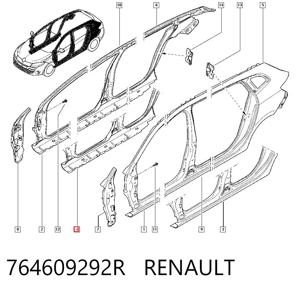 Umbral de puerta, derecha Renault Megane III (2008-2016)