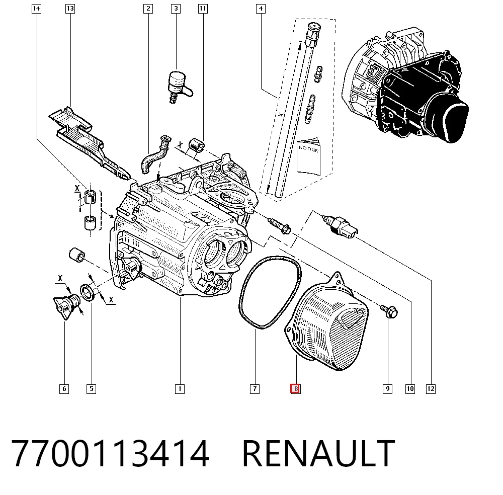 Tapa trasera de la caja de cambios 7700113414 RENAULT