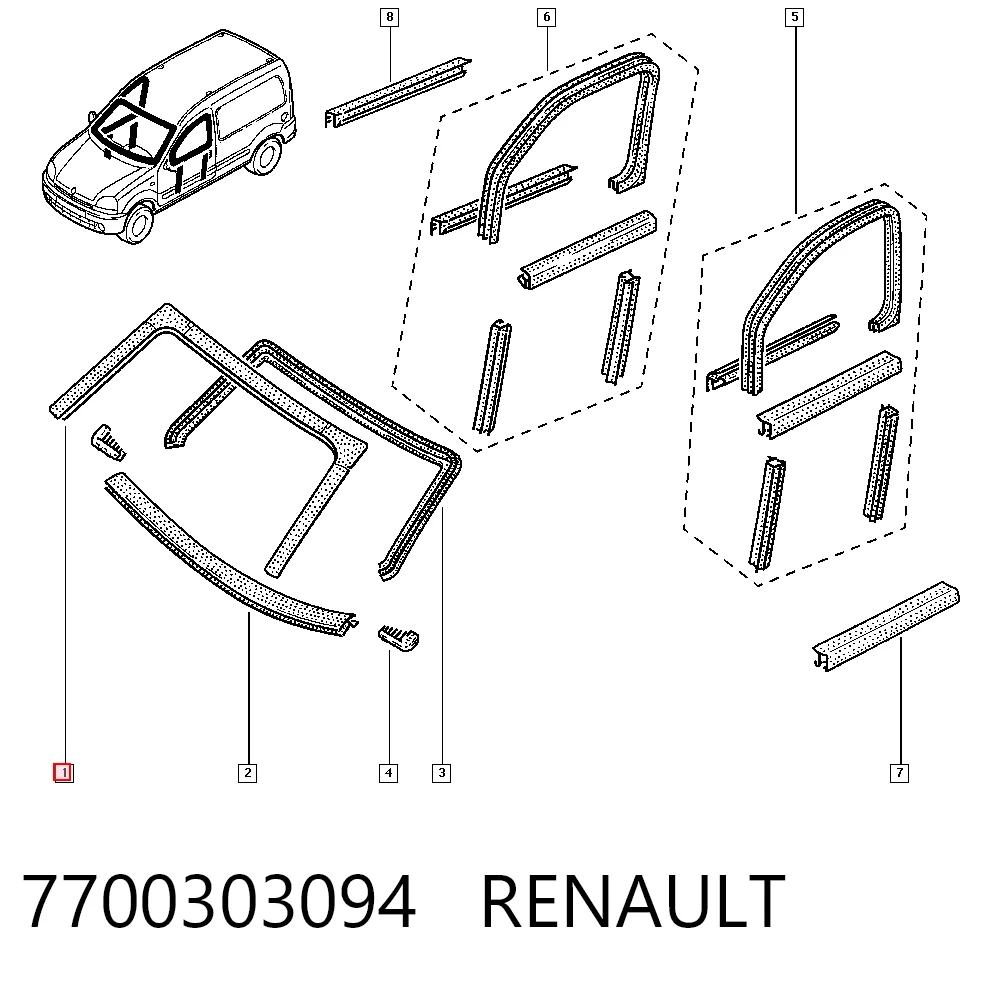 Moldura de parabrisas para Renault Kangoo KC0, KC1