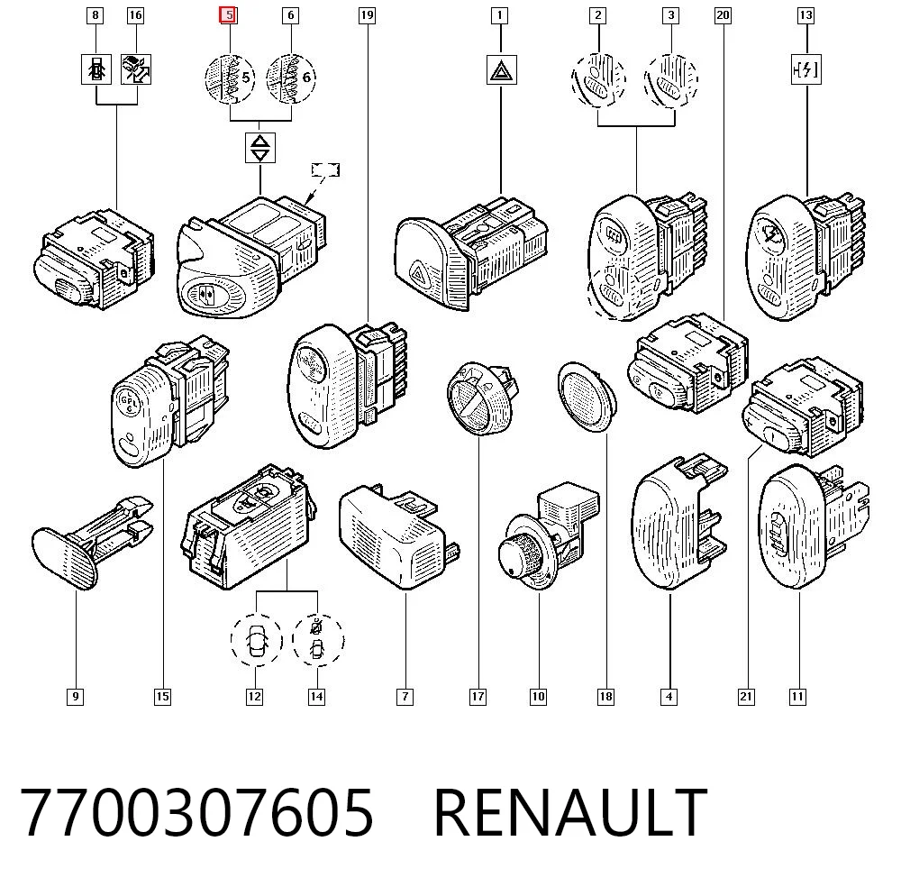 7700307605 Renault (RVI) Botón de encendido del motor del elevalunas delantero izquierdo