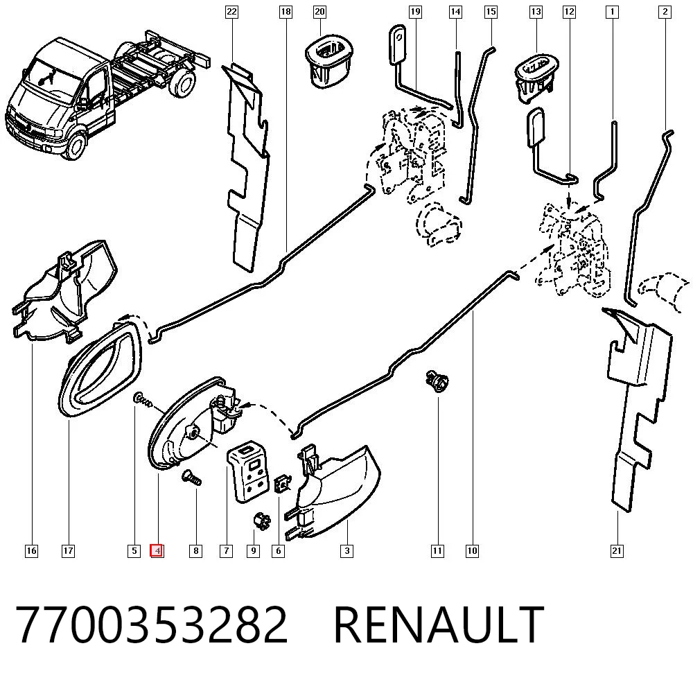7700353282 Renault (RVI) Manija interior izquierda delantera/trasera de puerta