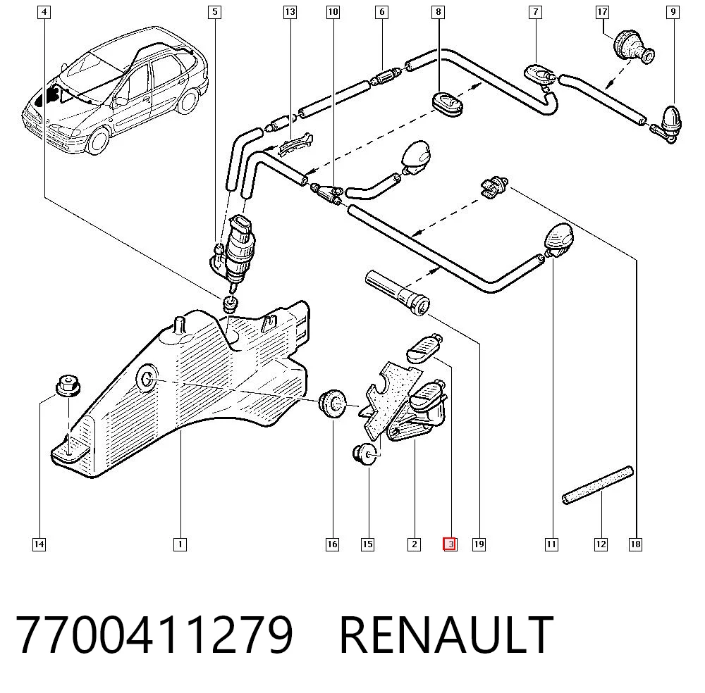 Deposito de limpiaparabrisas para Renault Laguna BG0, BG1
