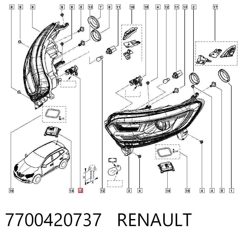 Elemento de regulación, regulación del alcance de faros  Renault Scenic II (2003-2009)