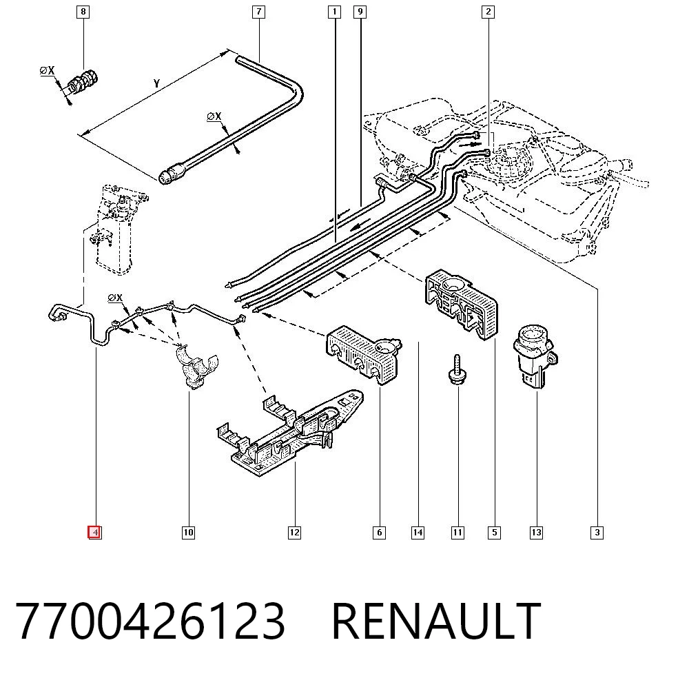 Tubo de ventilación del tanque de combustible 7700426123 RENAULT