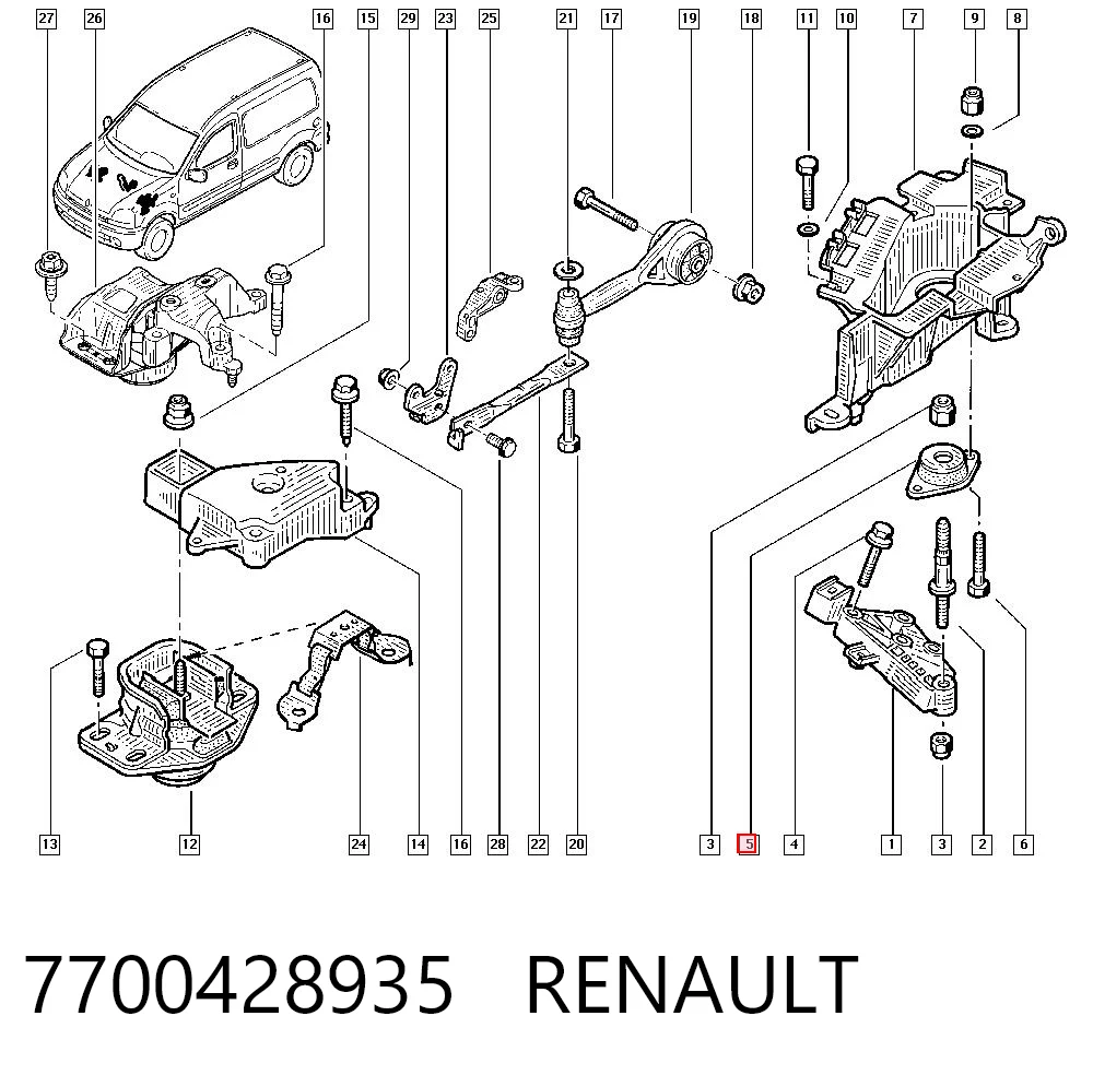 Soporte izquierdo del motor 7700428935 RENAULT