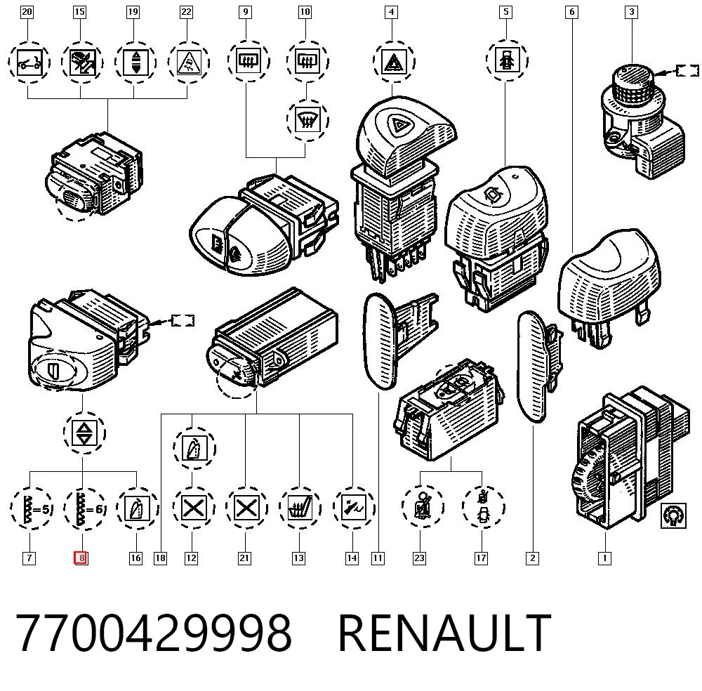 7700429998 Renault (RVI) Botón de encendido del motor del elevalunas delantero izquierdo