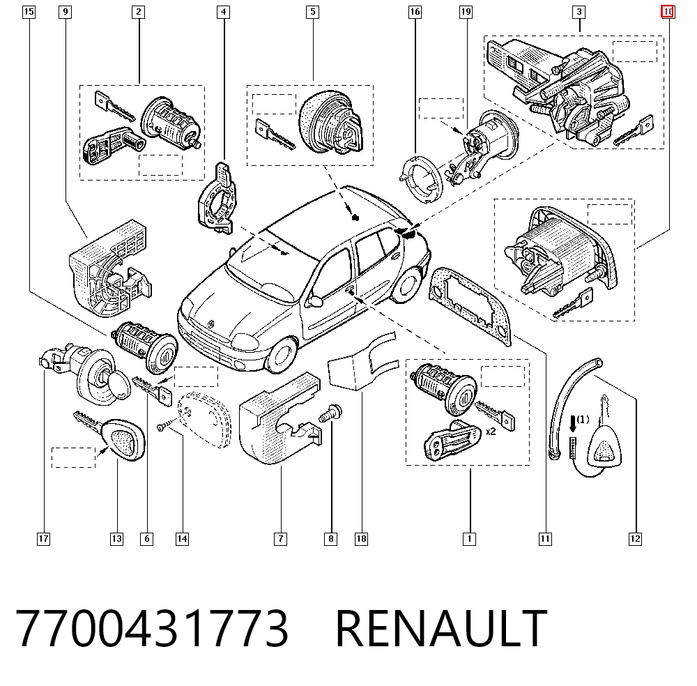 Comprar Cilindro de cerradura de porton trasero Clio LB0, LB1, LB2