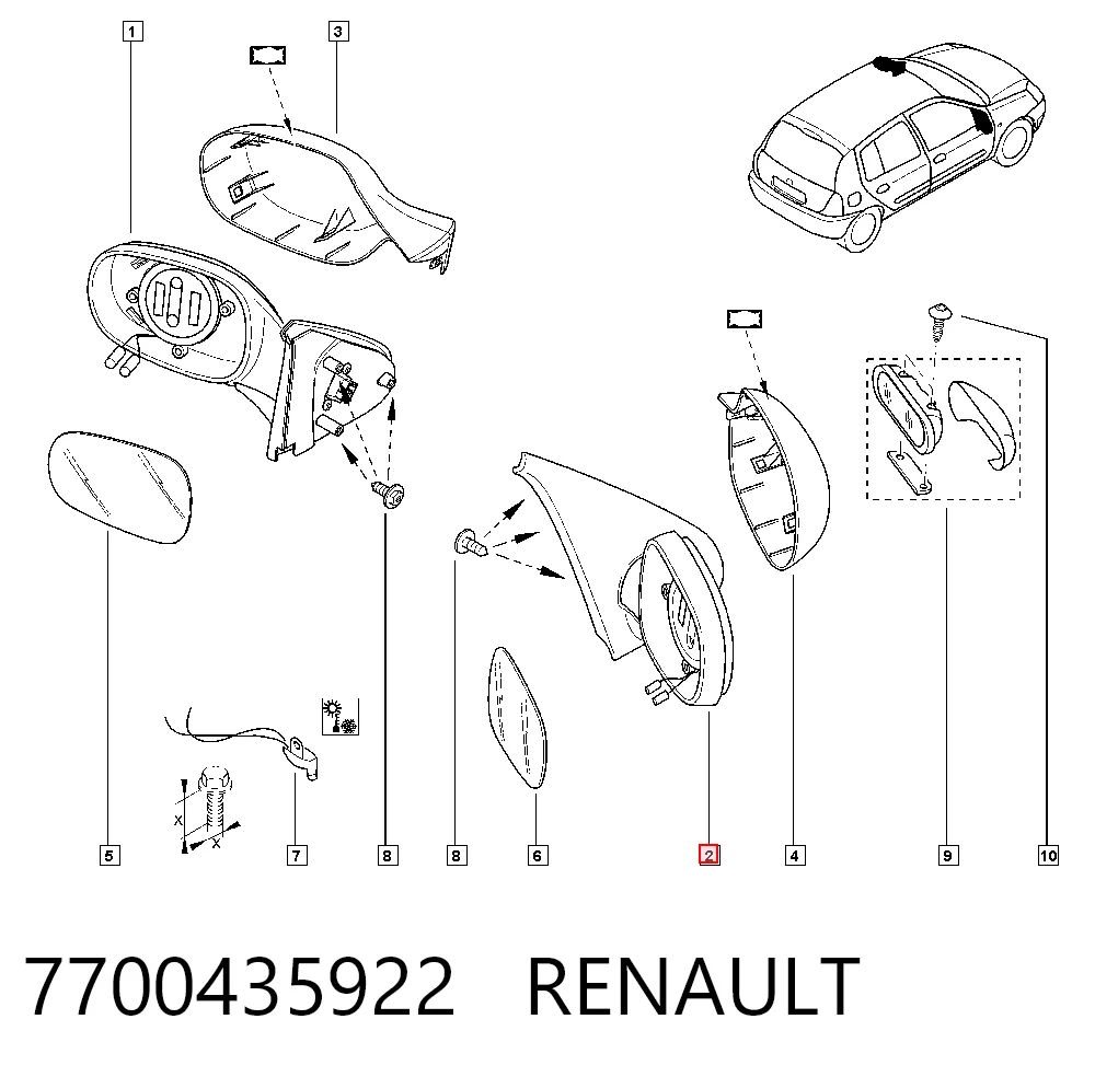 Espejo retrovisor derecho 7700435922 RENAULT