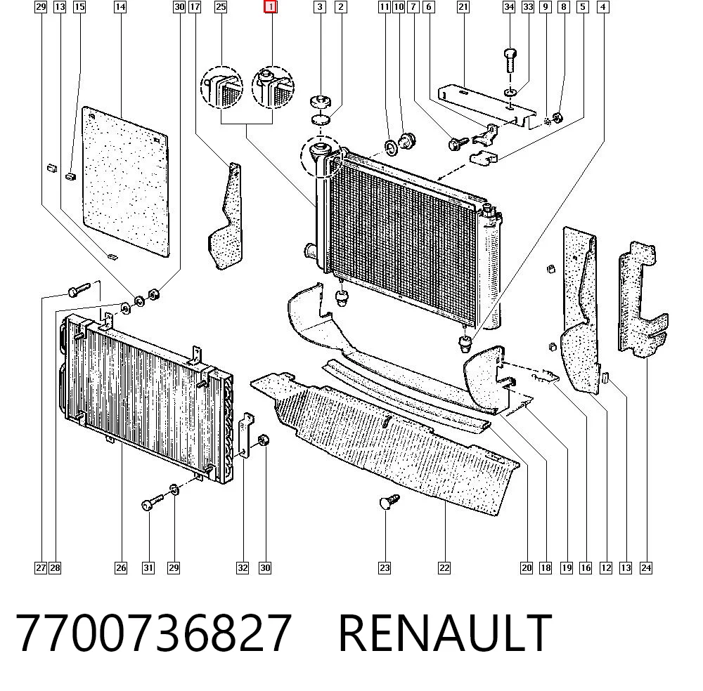 Radiador de refrigeración del motor 7700736827 RENAULT